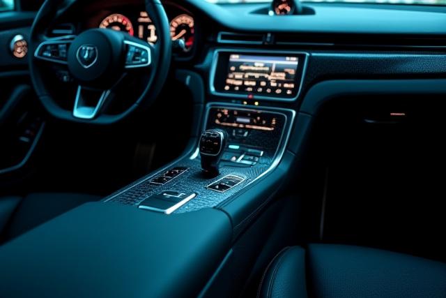 Luxuriöses Interieur mit Reptil-Leder auf der Mittelkonsole